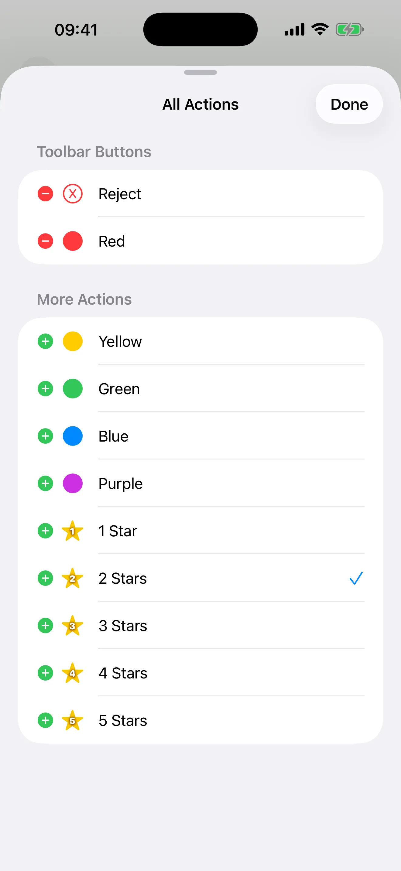 All actions for darktable